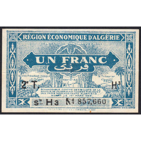 Algérie - Pick 101 - 1 franc - Série H3 - 31/01/1944 - Etat : SUP