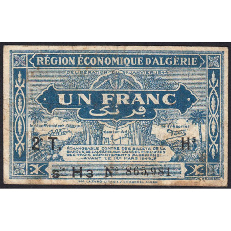 Algérie - Pick 101 - 1 franc - Série H3 - 31/01/1944 - Etat : TB