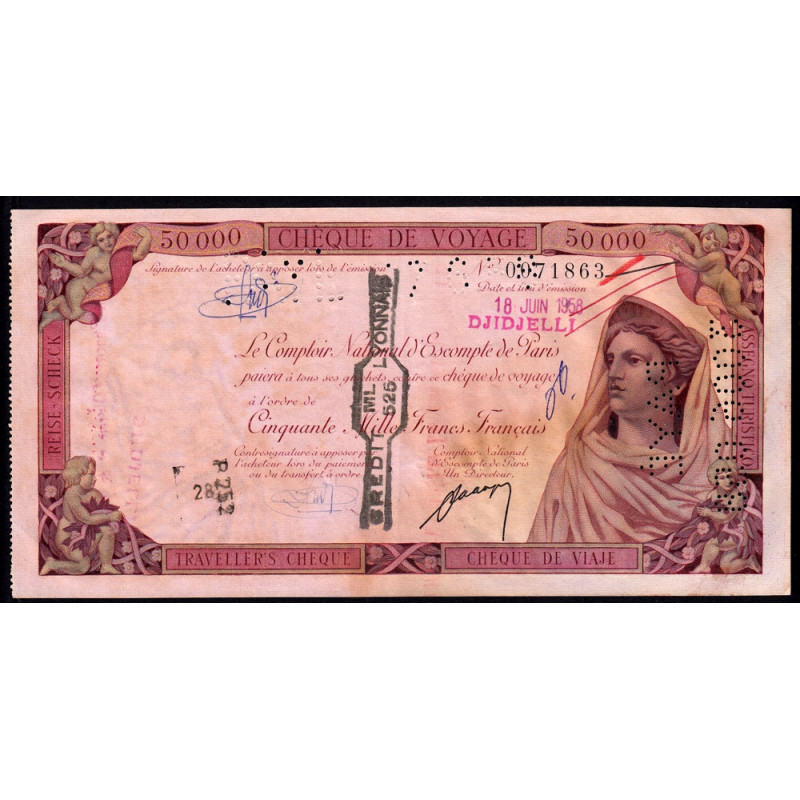 Algérie - Djidjelli - Chèque de voyage - 50'000 francs - 1958 - Etat : SUP