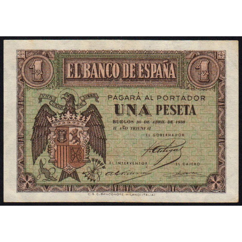 Espagne - Pick 108 - 1 peseta - 30/04/1938 - Série G - Etat : TTB+