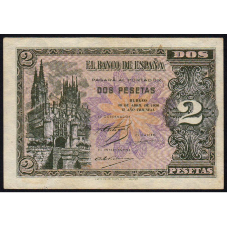 Espagne - Pick 109 - 2 pesetas - 30/04/1938 - Série C - Etat : TTB