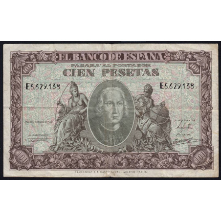 Espagne - Pick 118 - 100 pesetas - 09/01/1940 - Série E - Etat : TB+