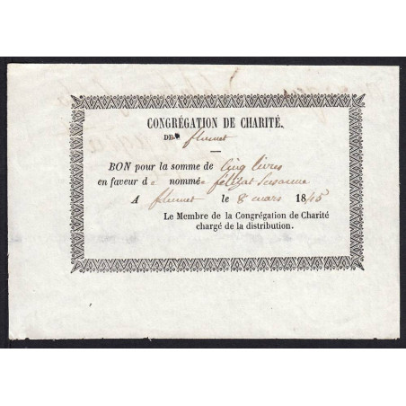 Duché de Savoie - Flumet - 1845 - Billet de 5 livres - Etat : SUP+