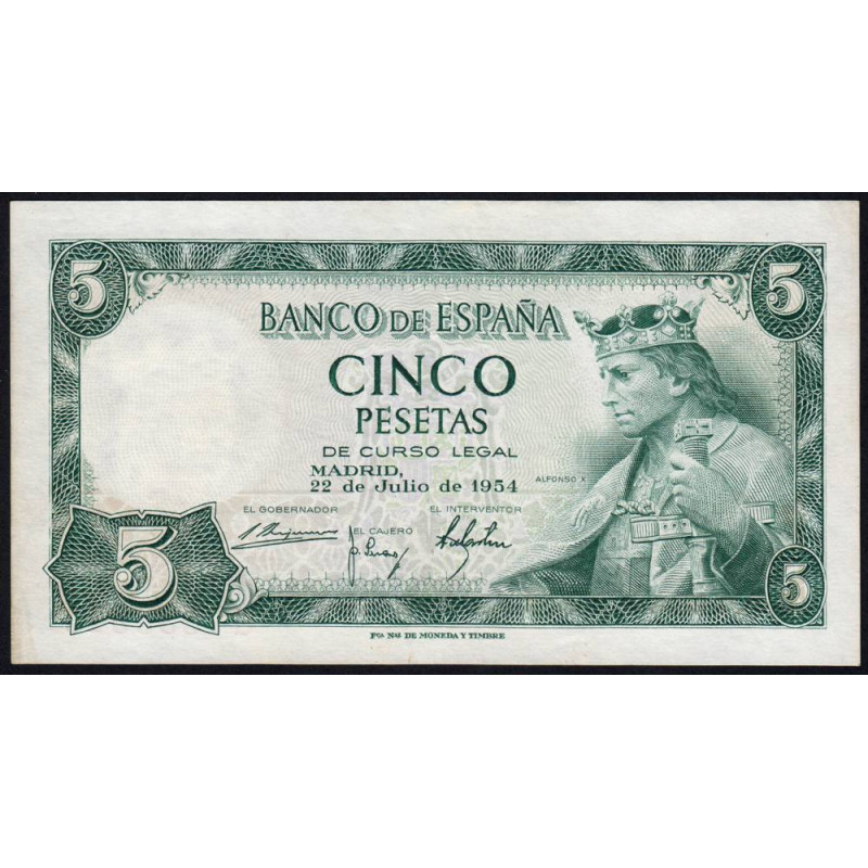 Espagne - Pick 146 - 5 pesetas - 22/07/1954 - Série G - Etat : SPL