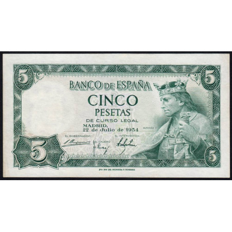 Espagne - Pick 146 - 5 pesetas - 22/07/1954 - Série G - Etat : SPL