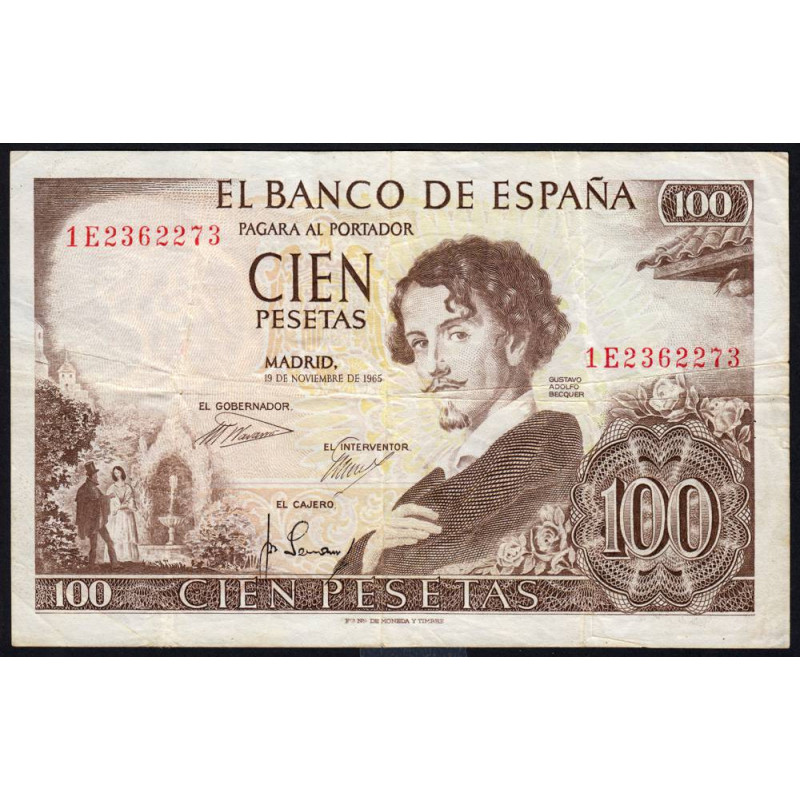 Espagne - Pick 150 - 100 pesetas - 19/11/1965 - Série 1E - Etat : TB+