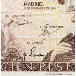 Espagne - Pick 150 - 100 pesetas - 19/11/1965 - Série 1E - Etat : TB+