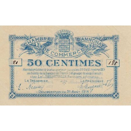 Annonay - Pirot 11-1 - 50 centimes - Série 21 - 31/08/1914 - Etat : SUP