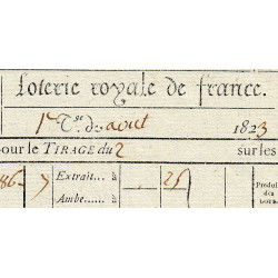1823 - Bordeaux - Agen - Loterie Royale de France - 1 franc 75 centimes - Etat : SUP