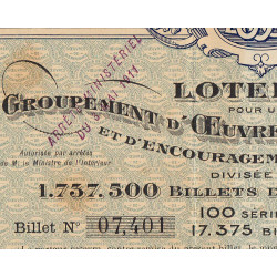 1911 - Paris - Loterie - Groupement d'Oeuvres de Bienfaisance - 20 francs - Etat : TB+