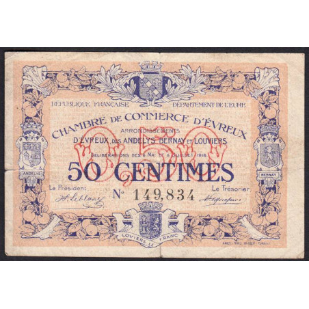 Evreux (Eure) - Pirot 57-8 - 50 centimes - 06/07/1916 - Etat : TB-