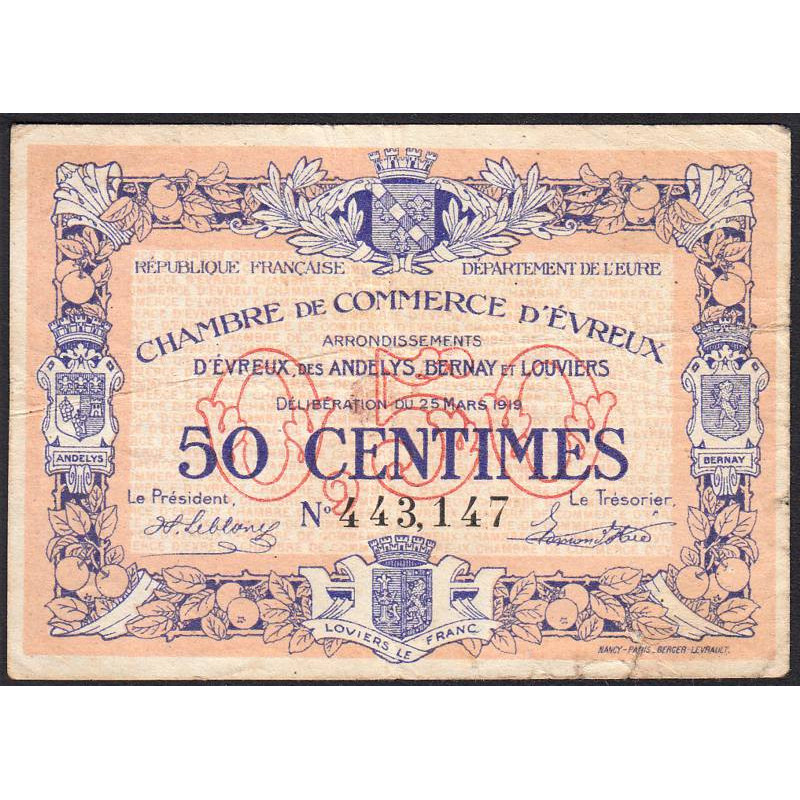 Evreux (Eure) - Pirot 57-13 - 50 centimes - 25/03/1919 - Etat : TB-