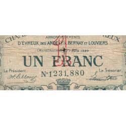 Evreux (Eure) - Pirot 57-17 - 1 franc- Chiffre 1 - 07/06/1920 - Etat : B+