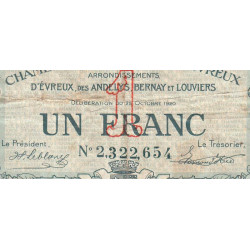 Evreux (Eure) - Pirot 57-19b - 1 franc- Chiffre 2 - 28/10/1920 - Etat : B+
