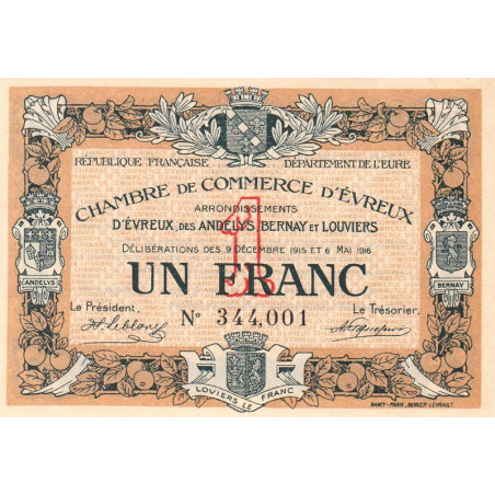 Evreux (Eure) - Pirot 57-5 - 1 franc - 06/05/1916 - Etat : SPL à NEUF