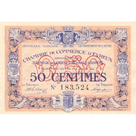 Evreux (Eure) - Pirot 57-8 - 50 centimes - 06/07/1916 - Etat : NEUF