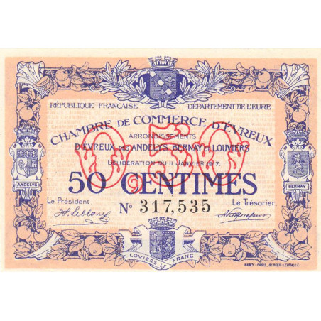 Evreux (Eure) - Pirot 57-10 - 50 centimes - 11/01/1917 - Etat : SPL