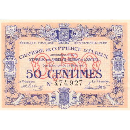 Evreux (Eure) - Pirot 57-13 - 50 centimes - 25/03/1919 - Etat : SUP+