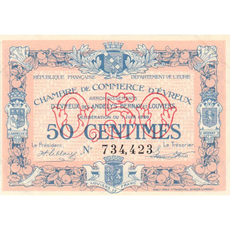 Evreux (Eure) - Pirot 57-16 - 50 centimes - 07/06/1920 - Etat : SUP+