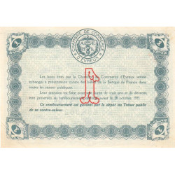 Evreux (Eure) - Pirot 57-19a - 1 franc- Chiffre 1 - 28/10/1920 - Etat : TTB+