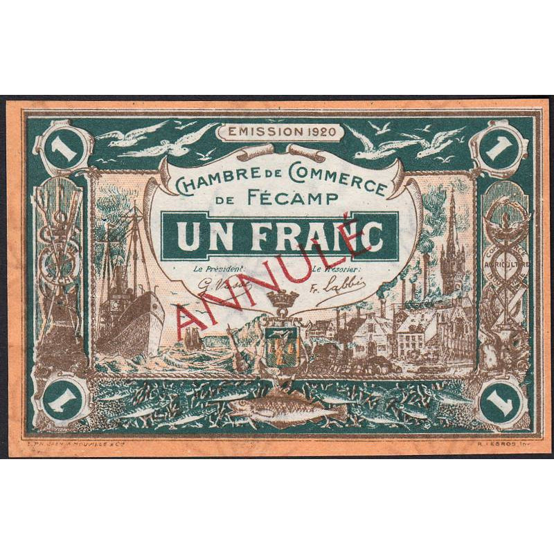 Fécamp - Pirot 58-4 - 1 franc - 06/08/1920 - Annulé - Etat : SUP+