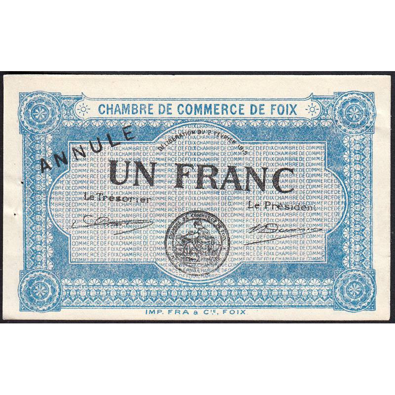 Foix - Pirot 59-4 - 1 franc - 02/02/1915 - Annulé - Etat : SUP+