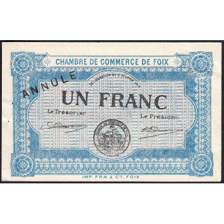 Foix - Pirot 59-4 - 1 franc - 02/02/1915 - Annulé - Etat : SUP+