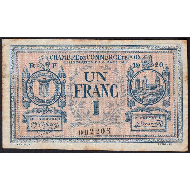 Foix - Pirot 59-15 - 1 franc - 08/03/1920 - Etat : TB