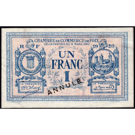 Foix - Pirot 59-16 - 1 franc - 08/03/1920 - Annulé - Etat : SUP+