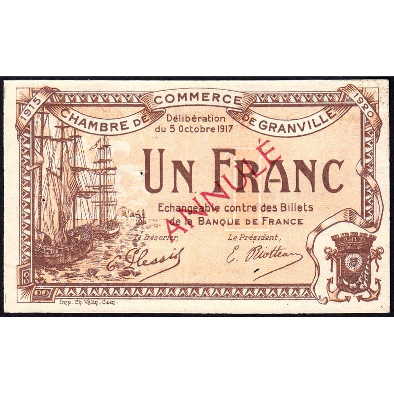 Granville - Pirot 60-12- 1 franc - 05/10/1917 - Annulé - Etat : SUP