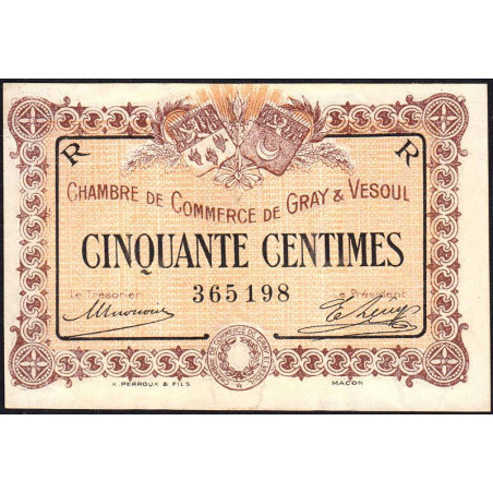 Gray & Vesoul - Pirot 62-7 - 50 centimes - 1915 - Etat : SUP+