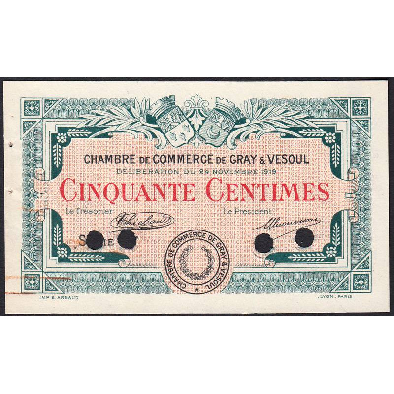 Gray & Vesoul - Pirot 62-12 - 50 centimes - Série ... - 1919 - Spécimen - Etat : SUP