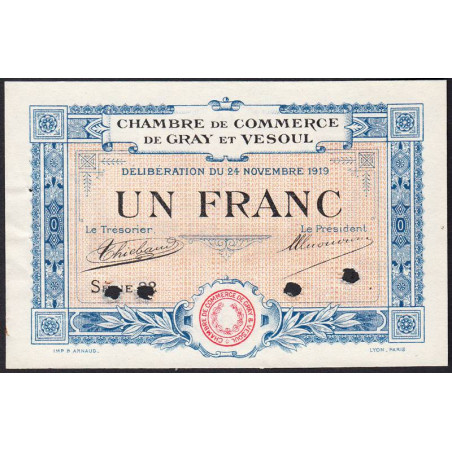 Gray & Vesoul - Pirot 62-14 - 1 franc - Série 22 - 1919 - Spécimen - Etat : SUP+