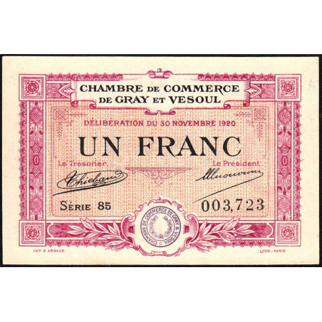 Gray & Vesoul - Pirot 62-17 - 1 franc - Série 85 - 1920 - Etat : pr.NEUF