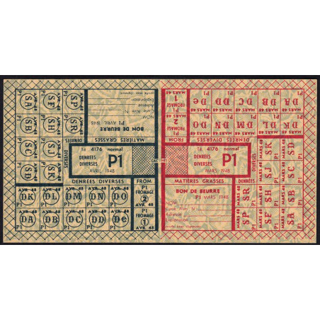 Denrées diverses, beurre, fromage, p. de terre - Titre 4176 normal - Catégorie P1 - 1948 - Etat : SUP+