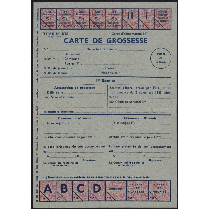 Santé - Grossesse - Titre 3795 - 1947 - Etat : SUP+
