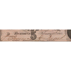 Etats Conf. d'Amérique - Pick 67 - 5 dollars - Lettre D - Série 6 - 17/02/1864 - Etat : SPL