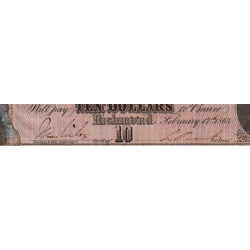 Etats Conf. d'Amérique - Pick 68 - 10 dollars - Lettre C - Série 8 - 17/02/1864 - Etat : B