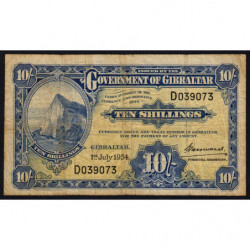 Gibraltar - Pick 14c - 10 shillings - Série D - 01/07/1954 - Etat : TB-