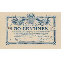 Annonay - Pirot 11-7 - 50 centimes - Série 39 - 31/08/1914 - Etat : SPL