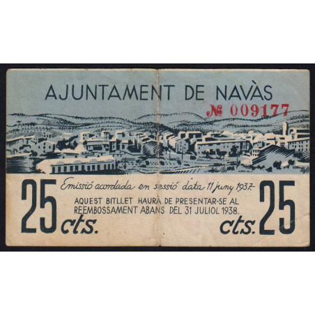 Espagne - Navàs - Pick non rép. - 25 centims - 11/06/1937 - Etat : TB+