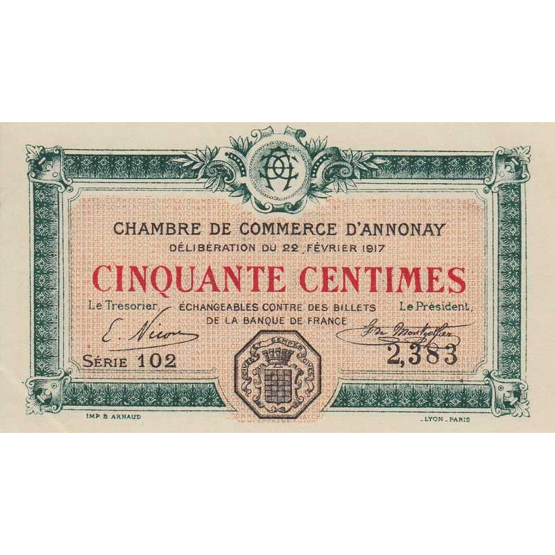 Annonay - Pirot 11-9 - 50 centimes - Série 102 - 22/02/1917 - Etat : SPL