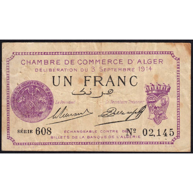 Algérie - Alger 137-1 - 1 franc - Série 608 - 03/09/1914 - Etat : TB