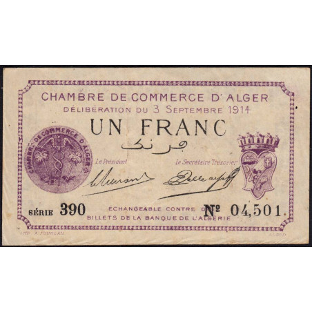 Algérie - Alger 137-1 - 1 franc - Série 390 - 03/09/1914 - Etat : TTB