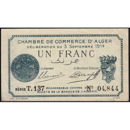 Algérie - Alger 137-4 - 1 franc - Série T.137 - 03/09/1914 - Etat : SUP+