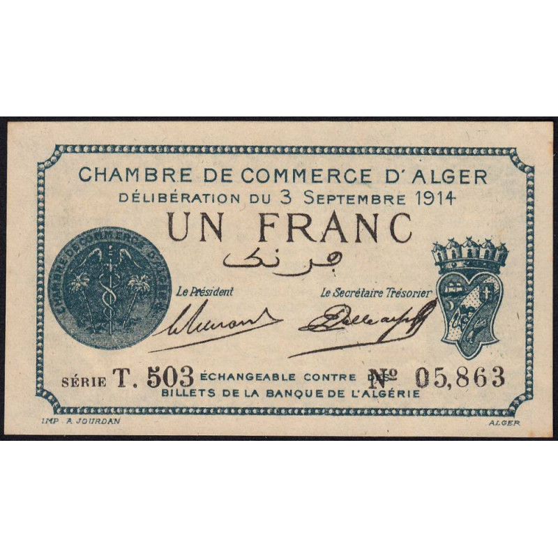 Algérie - Alger 137-4 - 1 franc - Série T.503 - 03/09/1914 - Etat : SPL