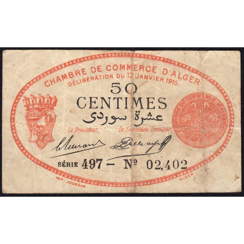 Algérie - Alger 137-5 - 50 centimes - Série 497 - 13/01/1915 - Etat : B+