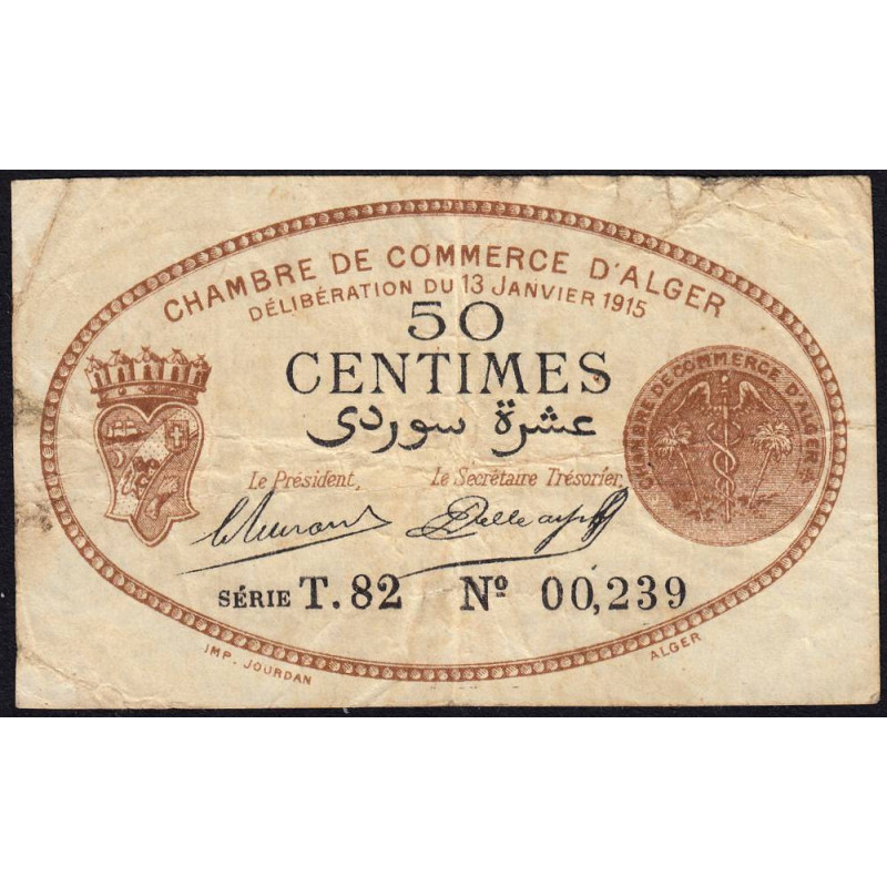 Algérie - Alger 137-9 - 50 centimes - Série T.82 - 13/01/1915 - Etat : B+