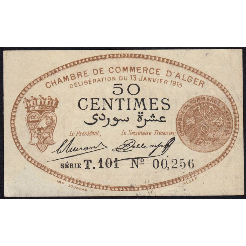 Algérie - Alger 137-9 - 50 centimes - Série T.101 - 13/01/1915 - Etat : TTB+
