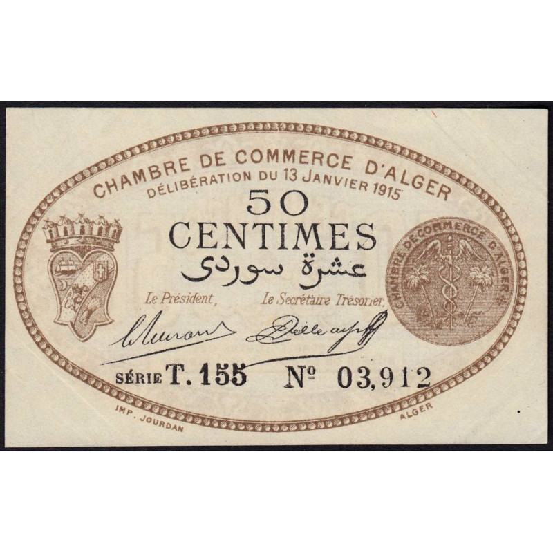 Algérie - Alger 137-9 - 50 centimes - Série T.155 - 13/01/1915 - Etat : SUP+